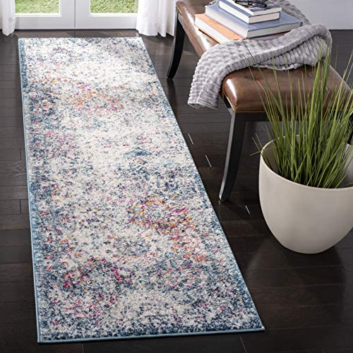 SAFAVIEH Madison Collection Runner Rug - 2'3" x 8', Navy & Teal, Boho Chic Distressed Design, Non-Shedding & Easy Care, Ideal for High Traffic Areas in Living Room, Bedroom (MAD611N) - color: Navy/Teal, size: 2'3" x 8' (Runner)