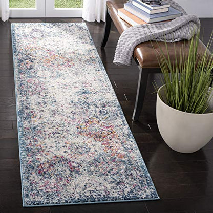 SAFAVIEH Madison Collection Runner Rug - 2'3" x 8', Navy & Teal, Boho Chic Distressed Design, Non-Shedding & Easy Care, Ideal for High Traffic Areas in Living Room, Bedroom (MAD611N) - color: Navy/Teal, size: 2'3" x 8' (Runner)