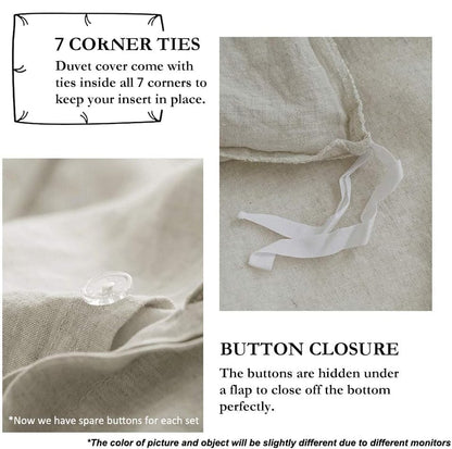 Simple&Opulence 100% Linen Duvet Cover Set with Embroidery Border Washed - 3 Pieces (1 Duvet Cover with 2 Pillow Shams) with Button Closure Soft Breathable Farmhouse - Linen, Full Size - color: Linen, size: Full