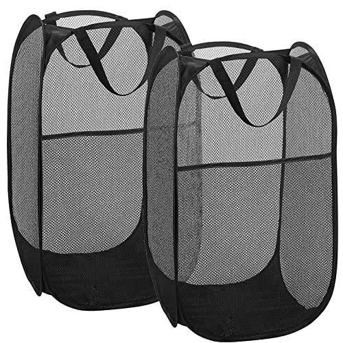2 pop-up Laundry Hamper，Foldable mesh Laundry Baskets (Each with 2 Reinforced Handles)… - color: 2 Black