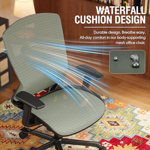 Mesh Office Chair,Ergonomic Computer Desk Chair,Sturdy Task Chair- Adjustable Lumbar Support & Armrests,Tilt Function,Comfort Wide Seat,Swivel Home Office Chair (Dusty Sage) - color: Dusty Sage