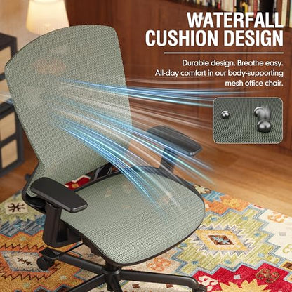 Mesh Office Chair,Ergonomic Computer Desk Chair,Sturdy Task Chair- Adjustable Lumbar Support & Armrests,Tilt Function,Comfort Wide Seat,Swivel Home Office Chair (Dusty Sage) - color: Dusty Sage