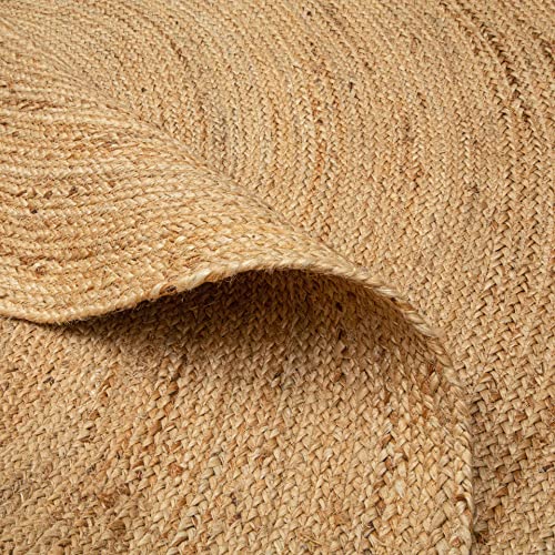 Hausattire Jute Braided Round Rug, Natural, 5 ft | 100% natural jute, hand woven, reversible, boho farmhouse style, entryway/kitchen/living room use - color: Natural, size: 5' (Round)