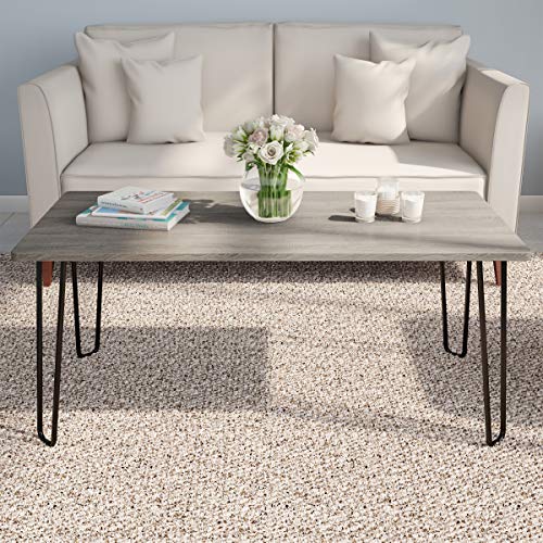Lavish Home Coffee Table with Hairpin Legs, Gray, 41.25” x 19.5” x 17.75” | Modern Industrial Style Living Room Furniture, Woodgrain-Look and Steel Accent Center Table - color: Gray Woodgrain