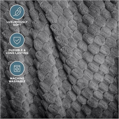 Bare Home Fleece Blanket Luxury Microplush (Full/Queen, Waffle Grey) | Ultra-Soft Lightweight Blanket for Bed, Sofa, and Couch, Cozy & Warm Blanket - color: 32 - Waffle Grey, size: Full/Queen