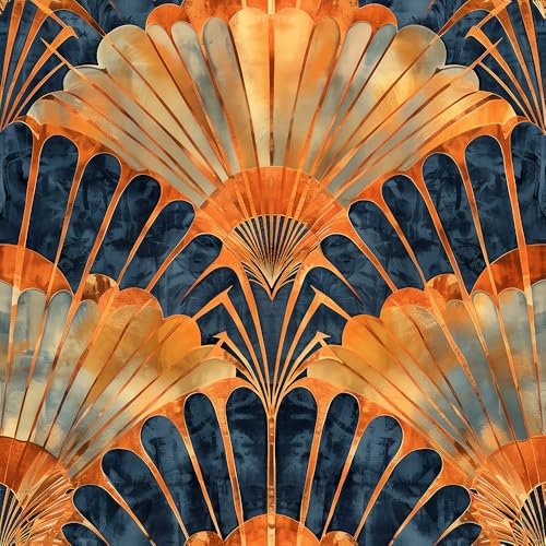 MuralPeel Orange Navy Geometric Mosaic Scale Vintage Peel and Stick Wallpaper Self Adhesive Removable Easy Peel Off Stick on Wall Paper for Bedroom Cabinet Renter - color: Orange/Navy, size: 17.7" x 118.1"