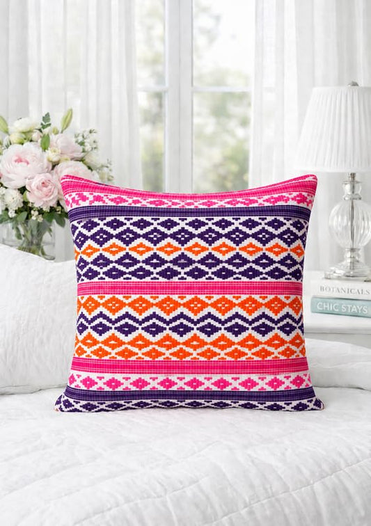 WWW.THROWPILLOW.IN Multicolored Aztec Tribal Throw Pillow Cover,Woven Decorative Cushion Cover for Boho Sofa, Dorm Room & Eclectic Living Room Decor Square Sofa Cushion 12x12 Inches
