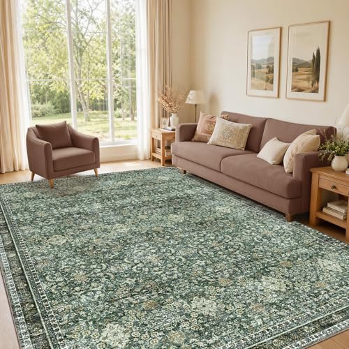 Sasttie 4x6 Area Rugs, Ultra-Soft Washable Rug for Living Room, Dark Green | 4 by 6 Thin Carpet for Apartment & Bedroom, Low-Pile Faux Cashmere, Non-Slip Backing, Skin-Friendly, Stain Resistant - color: Dark Green, size: 4' x 6' (Rectangular)