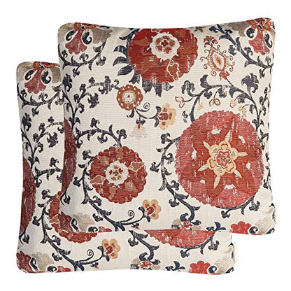 Pack of 2 Jacquard Circle Floral Throw Pillow Shell, Cream Red | Floral Cushion Cover, For 20X20"/ 22X22"Inserts - color: Red