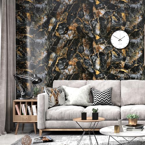 Wallercity Glossy Black/Gold Marble Wallpaper for Backsplash Peel and Stick Countertops Self Adhesive Wall Paper Sticker Waterproof Kitchen Marble Contact Paper for Cabinets Shelf Liner 15.8''x78.7'' - size: 15.8" x 78.7"