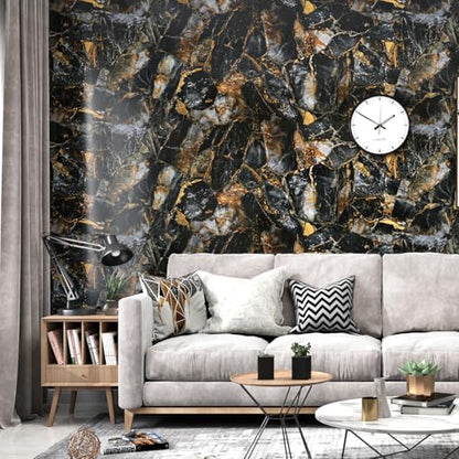 Wallercity Glossy Black/Gold Marble Wallpaper for Backsplash Peel and Stick Countertops Self Adhesive Wall Paper Sticker Waterproof Kitchen Marble Contact Paper for Cabinets Shelf Liner 15.8''x78.7'' - size: 15.8" x 78.7"