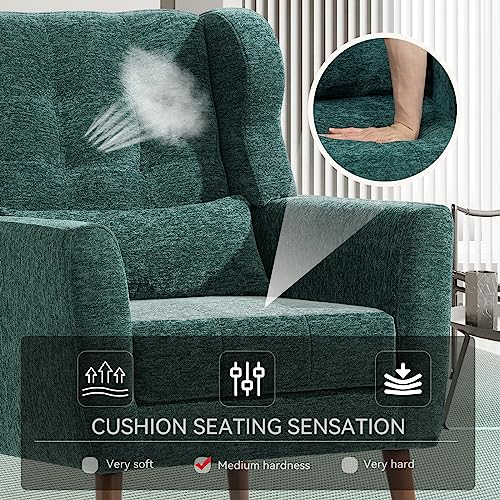 Modern Accent Chair, Upholstered Armchair with Pillow, Fabric Single Sofa Chair with Lounge Seat and Wood Legs Accent Chair for Living Room Bedroom Small Spaces (Blackish Green) - color: Blackish Green, size: Set of 1