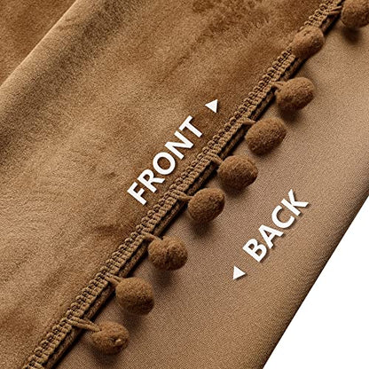 Benedeco Pom Pom Velvet Blackout Curtains 52x84, Toffee Camel, 2 Panels | Elegant Room Darkening Thermal Insulated Energy Saving Noise Reducing Boho Drapes for Bedroom, Living Room - color: A-camel, size: 52"W x 84"L (Pack of 2)