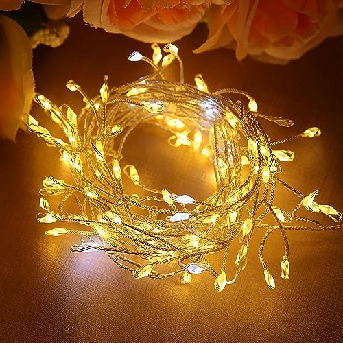 Fairy Lights Plug in, 33FT 300 LED for Christmas Decorations | Plug in Firecracker Lights with Remote, Warm White Indoor Cluster Starry Light for Bedroom Window Wedding Christmas Tree - size: 33FT 300 LED