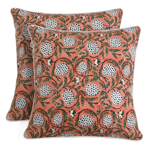 Block Print Dark Salmon Pink Pillow Cover 18" x 18" (Pack of 2) Decorative Couch Pillows for Living Room, Chic Boho Cute Outdoor Pillows Covers Gifts for Spring, Easter and Valentine - color: Dark Salmon Pink, size: 18" x 18" (Pack of 2)