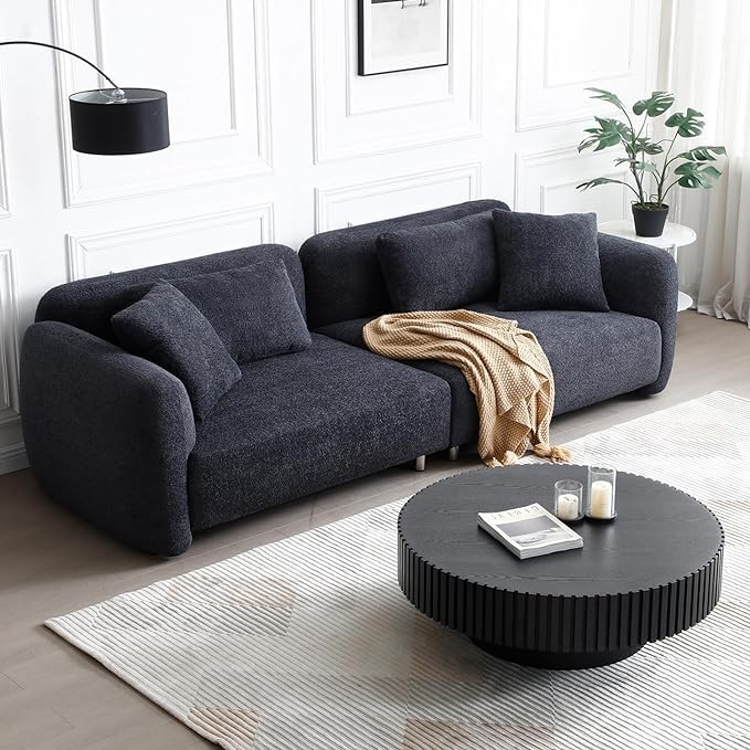 39.37'' Black Round Coffee Table for Living Room, Modern Wood Nesting Coffee Table Handcraft Circle Fluted Drum Coffee Table, Easy Assembly - color: Black, size: 39.37"x23.62"x13.42"