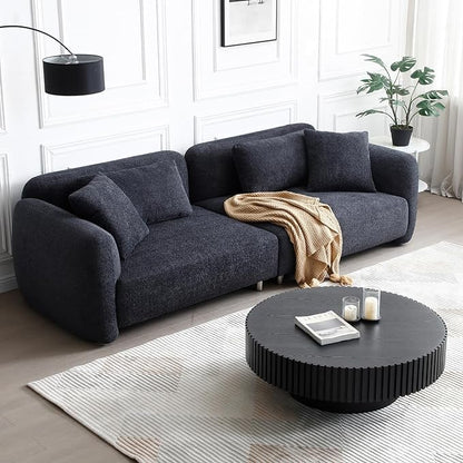 39.37'' Black Round Coffee Table for Living Room, Modern Wood Nesting Coffee Table Handcraft Circle Fluted Drum Coffee Table, Easy Assembly - color: Black, size: 39.37"x23.62"x13.42"