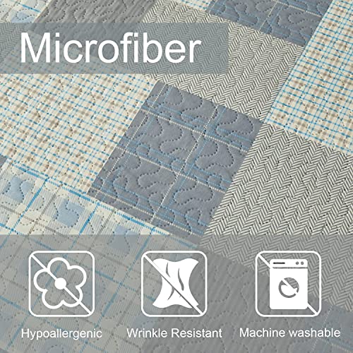 Ycosy Quilt Set King Size Bedspread Coverlet Plaid Patchwork Bedding Modern Mens Quilts Soft Lightweight Quilt Yellow Grey Plaid Coverlet Reversible Quilt Bedspread Home Bedding Collection - color: Soot Yellow, size: King