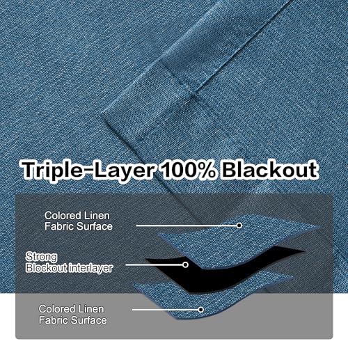 Denim Blue Blackout Pinch Pleated Curtains 102 Inches Long 1 Panel Lightweight Thermal Insulated Faux Linen Curtains with Hooks Room Darkening for Living Room 60W x 102L Inch - color: Denim Blue, size: 60"W x 102"L (Pack of 1)