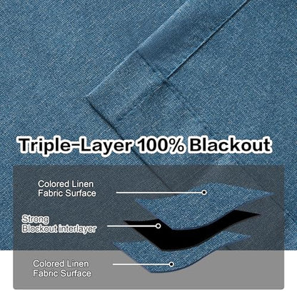 Denim Blue Blackout Pinch Pleated Curtains 102 Inches Long 1 Panel Lightweight Thermal Insulated Faux Linen Curtains with Hooks Room Darkening for Living Room 60W x 102L Inch - color: Denim Blue, size: 60"W x 102"L (Pack of 1)