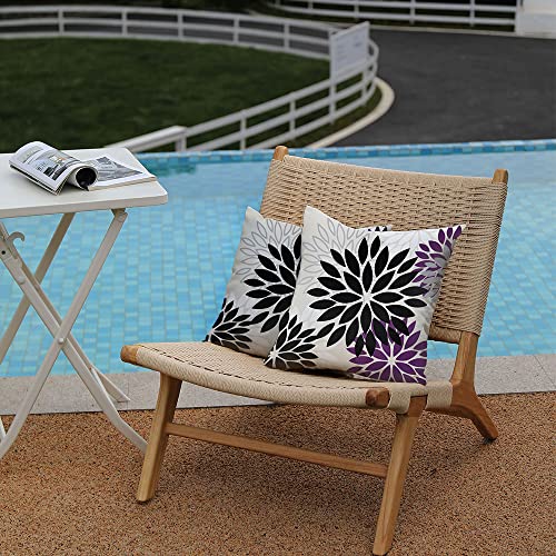DFXSZ Outdoor Waterproof Pillow Covers 16x16 Set of 2 Black Purple Flower | Spring Summer Waterproof Flower Throw Pillowcases（No Inserts）Outdoor Decor for Patio Funiture Garden Polyester Covers - color: Black Purple, size: 16" x 16" (Pack of 2)