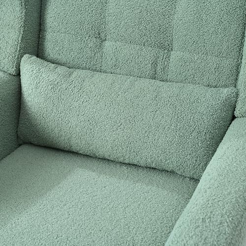 Accent Chair, Living Room Chairs with Solid Wood Legs & Pillow | Chairs Living Room with High Tufted Backrest, Reading Chair for Bedroom/Office, Teddy Fabric - color: Light Green(a)
