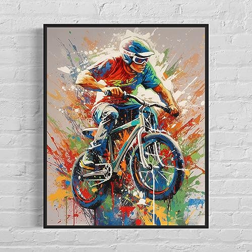 HomeArtPrint BMX Motocross Art Print Poster, Wall Art Painting Decor. Paint Splash Style Artwork. (BMX Motocross, 16x20 inches + (Black Frame)) - color: BMX Motocross, size: 20"L x 16"W