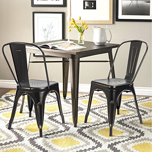 Devoko Metal Indoor-Outdoor Chairs Distressed Style Kitchen Dining Chairs Stackable Side Chairs with Back Set of 4 (Black Gold) - color: Black Gold