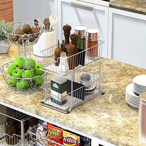 Simple Houseware 2 Tier Cabinet Wire Basket Drawer Organizer, Grey - color: Grey