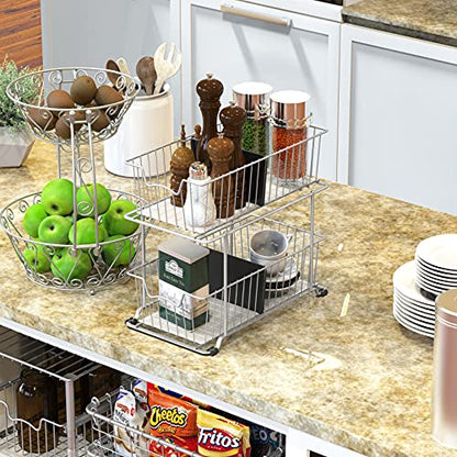 Simple Houseware 2 Tier Cabinet Wire Basket Drawer Organizer, Grey - color: Grey