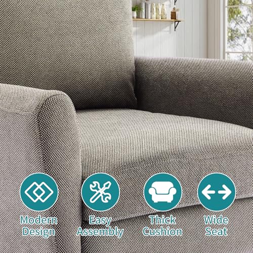 OLIXIS Comfy Accent Chair for Living Room Bedroom and Waiting Room | Upholstered Mid-Century Reading Chair with Pillow and Solid Wood Legs, Wide Singe Modern Lounge Sofa, Greige - color: Greige