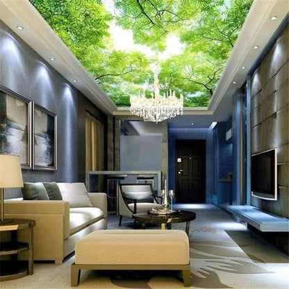 Custom Ceiling Wallpaper 3D Murals Sky Tree Zenith Mural | Clouds Mural Ceiling Non Peel and Stick Wallpaper, Size Silk Fabric 165" W x 116" H - color: Mural 09, size: 165" x 116"