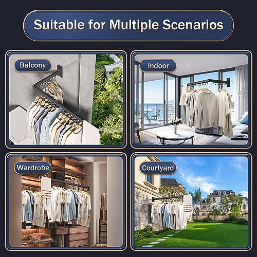 Wall Mounted Tri-Fold Clothes Drying Rack, Heavy Duty Collapsible Laundry Drying Rack, Space-Saving Retractable Foldable Drying Rack Clothes for Laundry Room Balcony Bathroom,Black-Hooks - style: Black-Hooks
