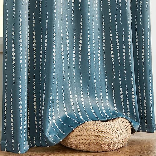 jinchan Boho Blackout Curtains 63 Inch Length Moon Phase Printed Drapes | Blue Farmhouse Curtains for Bedroom Living Room Back Tab Drapes Room Darkening Window Treatments 2 Panels - color: Luna | Blue, size: 52"W x 63"L (Pack of 2)