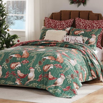 Greenland Home Willow Novelty Forest Animals Reversible Quilt Set, 3-Piece King, Holiday - color: Holiday, size: 3-Piece King