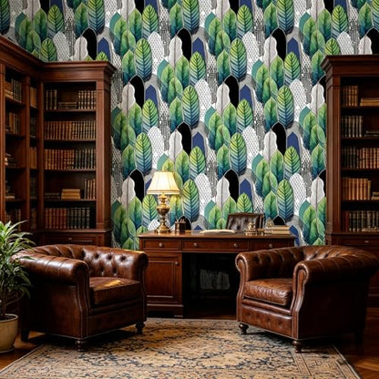 Tropical Abstract Watercolor Green Leaf Peel and Stick | self adhesive Wallpaper - 96''x32'' - color: X07, size: 32" x 96"