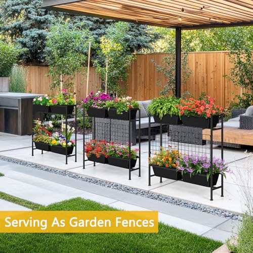 ETELI Vertical Raised Garden Beds Outdoor Elevated Herbs Garden Planter Boxes with Trellis and Legs 32.4" Flowers Beds Vertical Planters for Small Climbing Plant Vegetables Patio Balcony, Black - color: Black