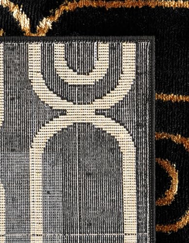Rugs.com Vogue Geo Collection Rug – 6 Ft Runner Black Medium-Pile Rug Perfect for Hallways, Entryways - color: Black and Gold, size: 2' x 6' Runner