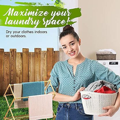 Bartnelli Bamboo Laundry Drying Rack for Clothes, Wood Clothing Dryer, Extreme Stability, Heavy Duty Built, Foldable, Collapsible Space Saving | 2 Size Tiers, Pre-Assembled (X-Large - BDR-552)