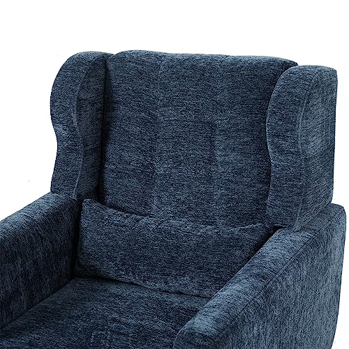 Accent Chair, Living Room Chairs with Solid Wood Legs & Pillow | Chairs Living Room with High Tufted Backrest, Reading Chair for Bedroom/Office, Chenille Fabric - color: Dark Blue