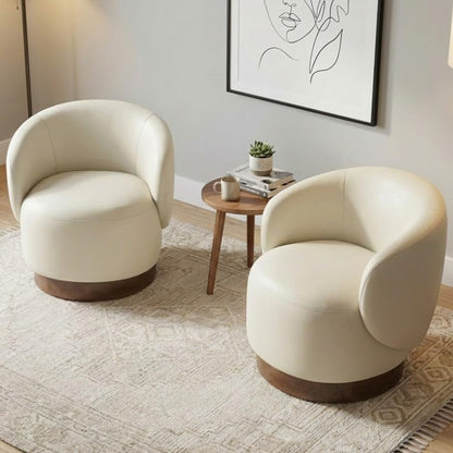 KISLOT Swivel Barrel Accent Chair, Faux Leather, Cream, 1-Pack | Modern Style, Upholstered, for Living Room/Bedroom/Waiting Room - color: Cream, size: Pack of 1