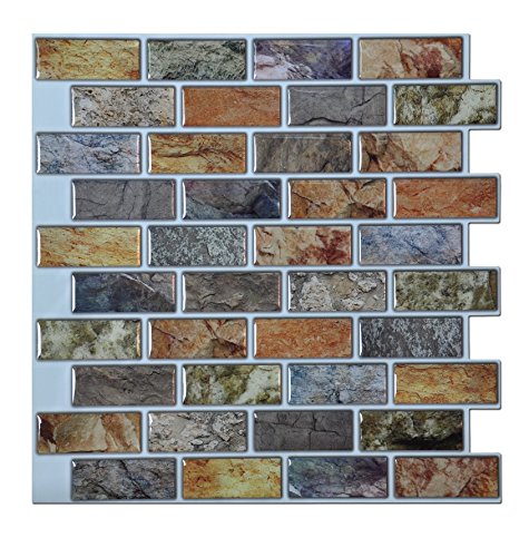Art3d Peel and Stick Bathroom/Kitchen Backsplash Tiles, 6 Tiles - color: Multicolor