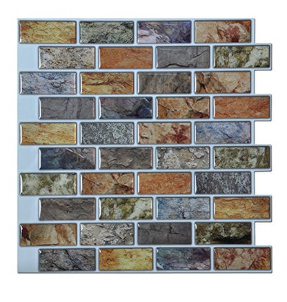 Art3d Peel and Stick Bathroom/Kitchen Backsplash Tiles, 6 Tiles - color: Multicolor