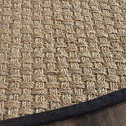 SAFAVIEH Area Rug 6' Round - Natural Fiber Collection - Natural & Black, Seagrass, Basketweave Pattern with Border (NF114C) - color: Natural/Black, size: 6' (Round)