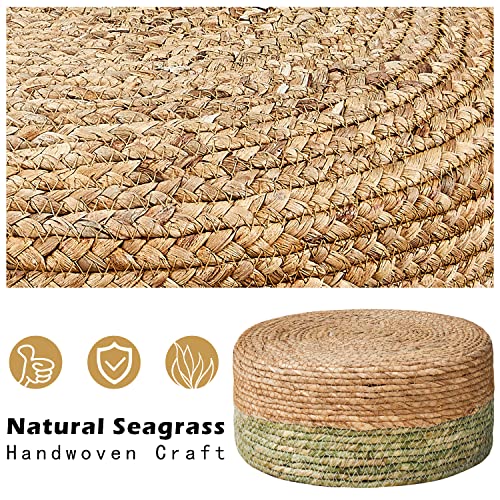 Cpintltr Ottoman Natural Seagrass Footrest Poufs Hand Weave Round Foot Stool for Couch Desk Soft Step Stool Padded Foot Rest with Pine Legs for Living Room Bedroom Natural/Green - color: Green