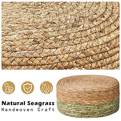 Cpintltr Ottoman Natural Seagrass Footrest Poufs Hand Weave Round Foot Stool for Couch Desk Soft Step Stool Padded Foot Rest with Pine Legs for Living Room Bedroom Natural/Green - color: Green