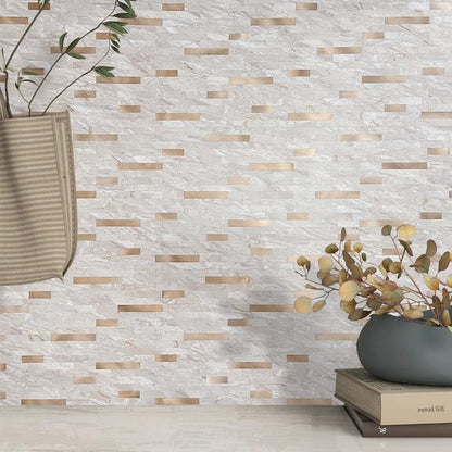 DICOFUN 10 Sheets Marble Look Peel and Stick Backsplash Wall Tile, PVC Kitchen Backsplash Peel and Stick in Light Brown, 9.4 sq.ft - color: Light Brown and Metal Gold, size: 10 Sheets, 12’’x12’’x0.12’’