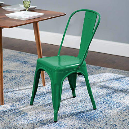 Devoko Metal Indoor-Outdoor Chairs - Distressed Style Kitchen Dining Set of 4 Stackable Side Chairs with Back (Green) - color: Green
