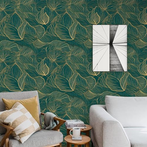 Gold Leaves Peel and Stick Wallpaper - 17.71in X 236.2in Self-Adhesive, Removable, Waterproof Vinyl for Bedroom, Living Room, Cabinets - color: Wallpaper-03, size: 17.7" x 236.2"