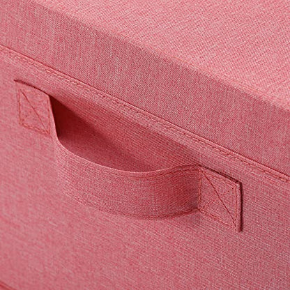HOONEX Linen Foldable Storage Bins with Lids, 2 Pack, Storage Boxes with Carrying Handles and Sturdy Heavy Cardboard, 16.5" L x 11.8" W x 7.5" H for Shoes, Books, Clothes, Nursery, Pink - color: Pink